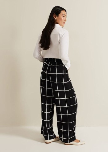 Phase Eight Aspen Check Wide Leg Trousers Black USA | 7831459-MZ